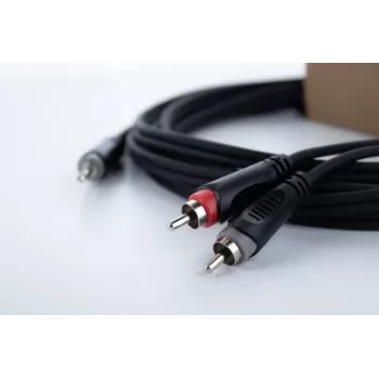Cordial 14856 3,5 mm Jack uz 2x RCA audio Y-adaptera kabelis, 3 m, melns PVC, dvīņu kabelis