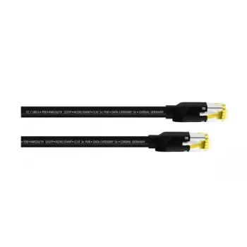 Cordial 15539 CAT 5e S/UTP RJ45 tīkla kabelis, 10 m, melns PUR apvalks, Gigabit Ethernet
