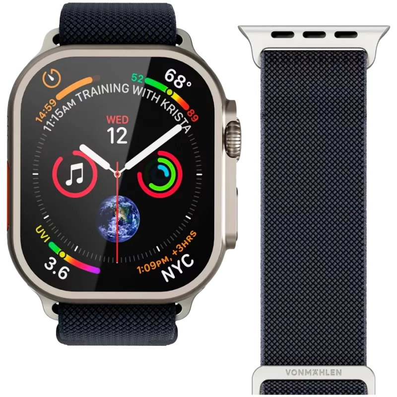 VONMÄHLEN Classic Nylon Loop pulksteņa siksniņa Apple Watch 44/45/46/49mm, tumši zila, viens izmērs