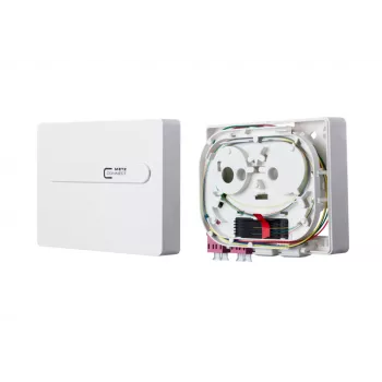 METZ OpDAT ADT optiskās šķiedras savienojumu kārba 2xLC-D OM4 Violet Pure White RAL 9010 1501177H02HC