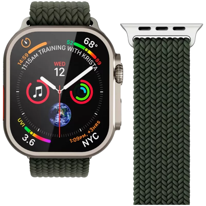 VONMÄHLEN Woven Loop Apple Watch 44/45/46/49mm, olīvu