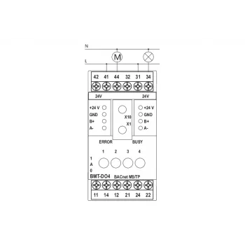 METZ BMT-F-DO4 BACnet MS/TP lauka ierīce ar 4 releju izejām, 4 universālajām ieejām, 2 analogajām izejām, RS485, DIN sliedes montāža, 24V AC/DC 110886132170