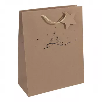 SIGEL Ziemassvētku dāvanu maisiņš ar Ziemassvētku eglīti, liels, brūns kraftpapīrs, 157 gsm, 1 gab. (GT037)