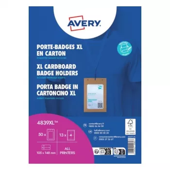 Avery 4839XL vārda nozīmīšu turētāju komplekts ar auklu, A6, 105 x 148 mm, 50 komplekti, zilas auklas