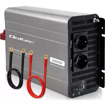 Qoltec modificēta sinusoidāla sprieguma pārveidotājs 12V uz 230V 3000W/6000W ar USB, saderīgs ar LiFePO4 GEL AGM