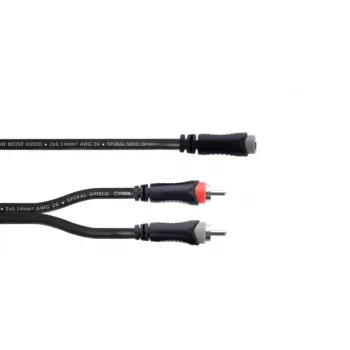 Cordial 14889 audio Y-adaptera kabelis 3,5 mm stereo jack female uz 2x RCA female 0,3 m melns PVC dvīņu kabelis