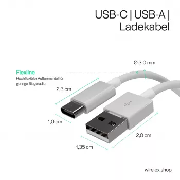 Flexline USB uzlādes un sinhronizācijas kabelis, USB-A uz USB-C, 2.0, ABS, balts, 0,5m (FL31-13040)