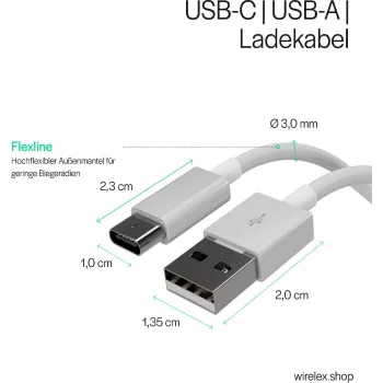 FLEXLINE FL31-13043 USB-A uz USB-C uzlādes un datu pārraides kabelis, 2.0, ABS, balts, 2m