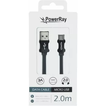 PowerRay USB uz Micro USB datu kabelis 2,0 m pīts melns PR-DCUM200TBK