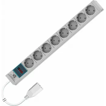 Liebernetz 19 inch 1U statīva PDU ar strāvas mērītāju, 8x Schuko CEE 7/3 kontaktligzdas, C14 ieeja, 3m kabelis, gaiši pelēks (90LNSDL20SC083)
