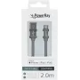 PowerRay PR-DCUL200TGY MFi sertificēts USB-A uz Lightning pīts kabelis, 2 m, tekstila pelēks