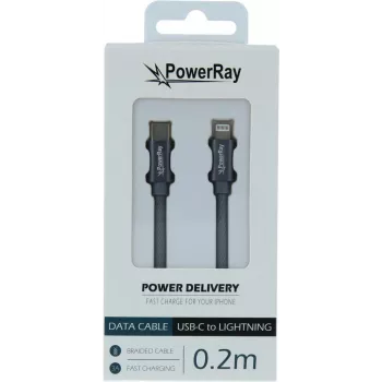 PowerRay USB-C uz Lightning datu kabelis 0,2 m tekstila pelēks PR-DCCL020TGY
