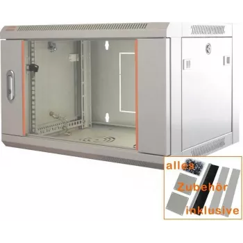 IT-BUDGET 19 collu tīkla skapis SWA - 4U - 570 x 450 mm - stikla durvis - noņemamas sānu malas - sienas/grīdas montāža - piederumu komplekts - gaiši pelēks (90ITB19WS4645GG)