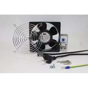 IT-BUDGET pilns komplekts IT skapja ventilators ar termostatu - 160 m³/h gaisa plūsma - 230 V - 1 ventilators, aizsargrežģis, kabeļi, termostats, skrūves (90ITBLUESET1T)