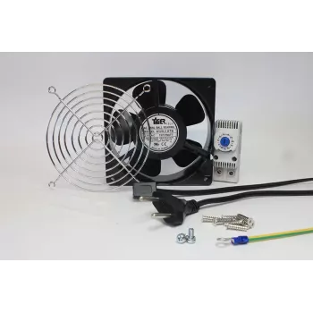 IT-BUDGET pilns komplekts IT skapja ventilators ar termostatu - 160 m³/h gaisa plūsma - 230 V - 1 ventilators, aizsargrežģis, kabeļi, termostats, skrūves (90ITBLUESET1T)