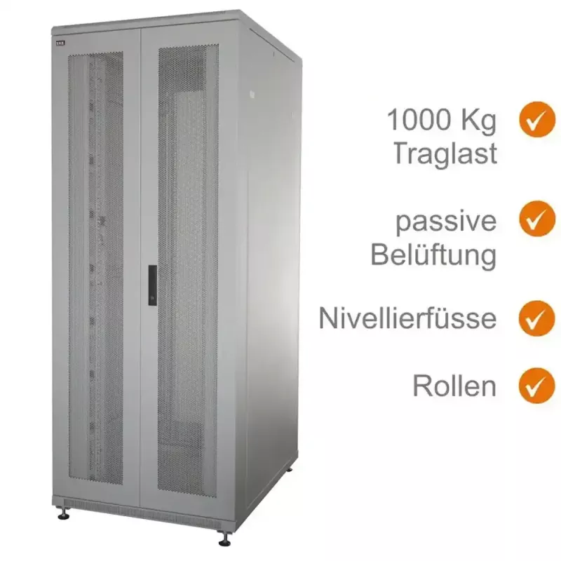 IT-BUDGET 19 inch servera skapis SRK 42U 800x1000 mm perforētas dubultdurvis gaiši pelēks 90ITB19SRK42810DTGN