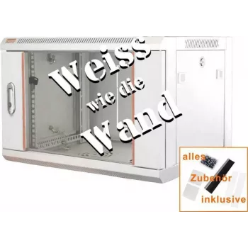 IT-BUDGET 19 inch Tīkla skapis SWA - 4U - WxD 570x450 mm - Stikla durvis - Noņemamas sānu malas - Sienas un grīdas montāža - Piederumu komplekts - Tīri balts (90ITB19WS4645GW)