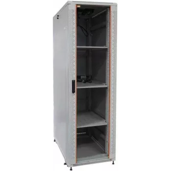 IT-BUDGET 19 inch Servera skapis SRK pilns komplekts - 42U - 600x1000 mm - Stikla/metāla durvis - 4 aktīvie ventilatori - PDU - Plaukti - Izklaide - Gaiši pelēks (90ITB19SRK42610GG)