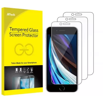 JETech rūdītā stikla ekrāna aizsargs iPhone SE 3/2 (2022/2020) 4,7 collas - 3 gab., 9H, 2.5D, savietojams ar maciņu