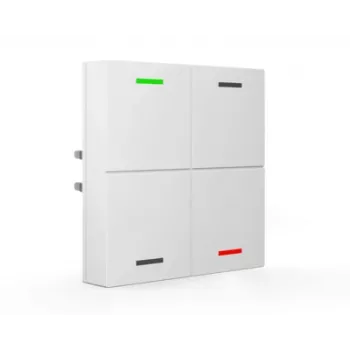 MDT BE-TAL63T4.01 KNX stikla spiedpogu sensors 4-kārtīgs ar RGBW statusa LED, temperatūras, tuvuma un apgaismojuma sensoriem, Studio White Glossy