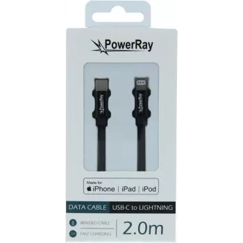 PowerRay USB-C uz Lightning MFi pīts kabelis 2m melns PR-DCCL200TBK