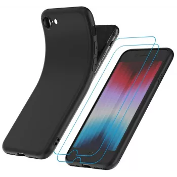Garegce vāciņš iPhone SE 2022 / SE 2020 / 8 / 7 ar 2 rūdīta stikla ekrāna aizsargplēvēm