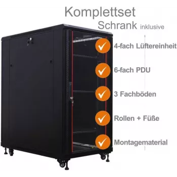 IT-BUDGET 19 inch Tīkla skapis SRK pilns komplekts 27U 600x600 mm Stikla/Tērauda durvis Melns 99ITB19SRK2766GSM