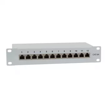 IT-BUDGET 10 collu patch panelis - ekranēts - Cat.6A - 500MHz - 12 portu RJ45 - PoE+ savietojams - 1U - pelēks (90ITB10PP6AG)