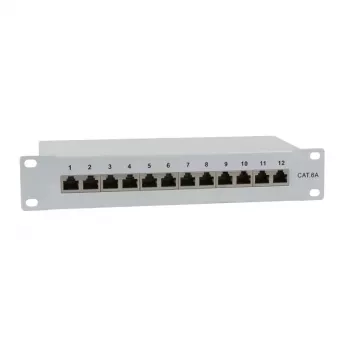 IT-BUDGET 10 collu patch panelis - ekranēts - Cat.6A - 500MHz - 12 portu RJ45 - PoE+ savietojams - 1U - pelēks (90ITB10PP6AG)