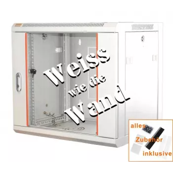 IT-BUDGET 19 collu tīkla skapis SWA - 12U - 570x600 mm - Stikla durvis - Noņemamas sānu malas - Sienas/grīdas montāža - Piederumu komplekts - Tīri balts (90ITB19WS1266GW)