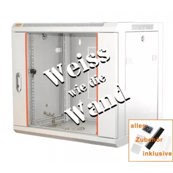 IT-BUDGET 19 collu tīkla skapis SWA - 12U - 570x600 mm - Stikla durvis - Noņemamas sānu malas - Sienas/grīdas montāža - Piederumu komplekts - Tīri balts (90ITB19WS1266GW)