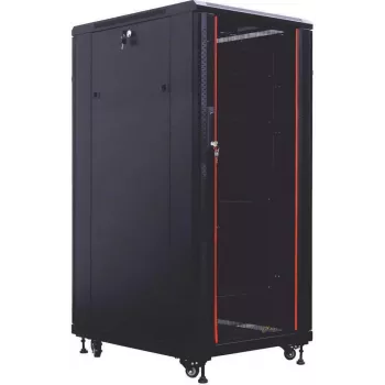 IT-BUDGET 19 collu serveru skapis SRK - 27U - 800x800 mm - stikla/tērauda durvis - kabeļu kanāli - samontēts - melns (99ITB19SRK2788GSNM)
