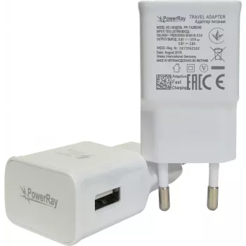 PowerRay lādētājs PR-TA20EWE, EU spec 2 kontaktu ar CE, 2000mAH, balts, Bulk (PR-TA20EWE)
