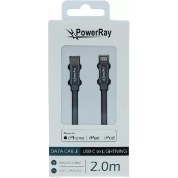PowerRay USB-C uz Lightning MFi pīts kabelis 2m pelēks PR-DCCL200TGY