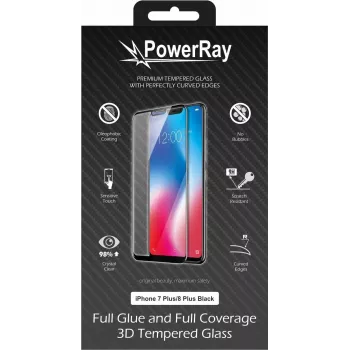 PowerRay Ultra Durable 3D Full Glue Glass ekrāna aizsargplēve iPhone 7 Plus / 8 Plus, melna PR-3DFGIPH8MBL
