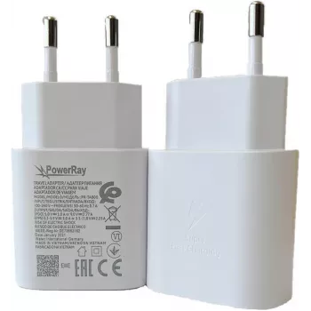 PowerRay PR-TA800EWE 18W USB-C PD sienas lādētājs, EU 2-pin, balts, bez iepakojuma