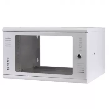 IT-BUDGET 19 inch sienas montāžas skapis T-STONE, 6U, 450 mm dziļums, stikla durvis, slēdzams, balts (90ITBTSWV6545GW)