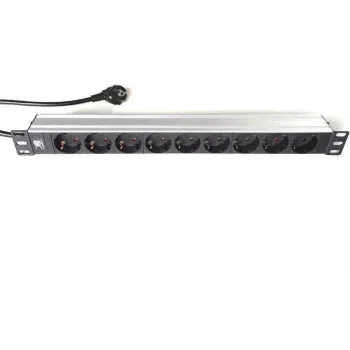 LIEBERNETZ Silence Rack 19 inch 9 vietu pagarinātājs, 2m kabelis, melns/sudrabs 90LNSDL199S