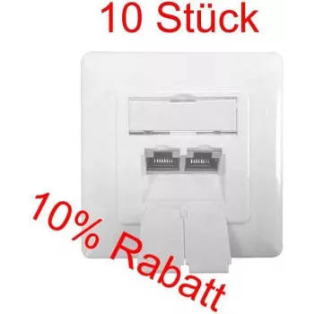 IT-BUDGET SPAR-PACK: 10 x Cat.6A datu kontaktligzdas, 2 x RJ45 porti, ekranētas, horizontāla kabeļa ievade, PoE+ atbalsts, baltas (ZAA90ITBDDSW)