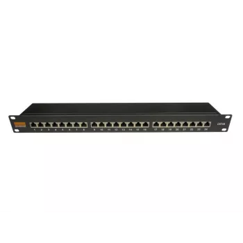 IT-BUDGET 19 inch Cat.6A ekranēts 24 portu patch panelis, īss dziļums, PoE+ atbalsts, 1U, melns 90ITBPP6A1S