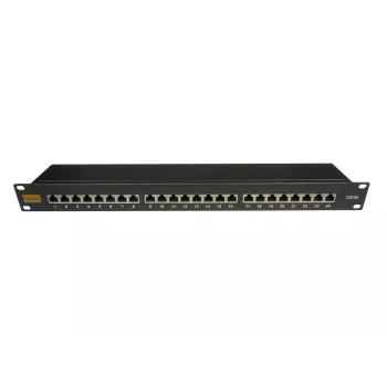 IT-BUDGET 19 inch Cat.6A ekranēts 24 portu patch panelis, īss dziļums, PoE+ atbalsts, 1U, melns 90ITBPP6A1S