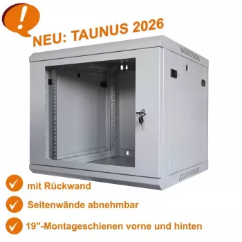 IT-BUDGET 19 collu tīkla skapis TAUNUS - 12U, 450 mm dziļums, slēdzama stikla durvis, gaiši pelēks (90ITB191245GG)