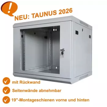 IT-BUDGET 19 collu tīkla skapis TAUNUS - 12U, 450 mm dziļums, slēdzama stikla durvis, gaiši pelēks (90ITB191245GG)