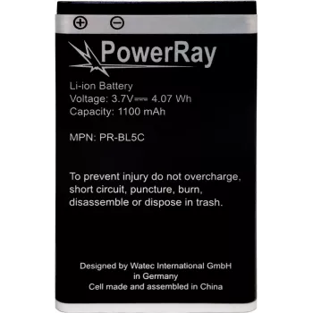 PowerRay akumulators PR-BL5C Nokia E50, N70, N91, 6600, 1100 mAh, Bulk