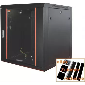 IT-BUDGET 19 inch tīkla skapis SWA - 6U - 570 x 450 mm - stikla durvis - noņemamas sānu malas - sienas un grīdas montāža - piederumu komplekts - melns (90ITB19WS6645GS)