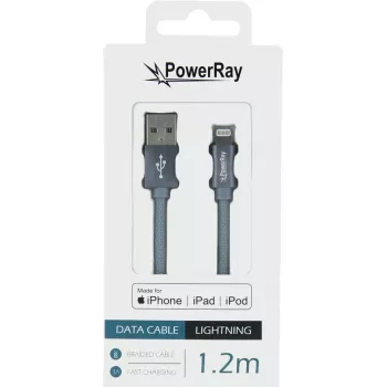 PowerRay USB uz Lightning MFi pīts kabelis 1,2 m tekstila pelēks PR-DCUL120TGY