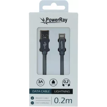 PowerRay USB uz Lightning datu kabelis 0,2 m, tekstila pelēks PR-DCUL020TGY