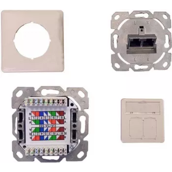 IT-BUDGET Cat.6A ekranēta iekšējā tīkla datu kontaktligzda, 2 x RJ45, tīri balta, PoE+ 90ITBDDRW