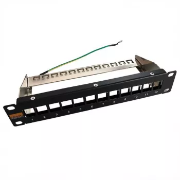 IT-BUDGET 10 inch tukšs patch panelis Keystone moduļiem - 12 porti - ekranēts - 1U - neuzpildīts - melns (90ITB10MT12PS)