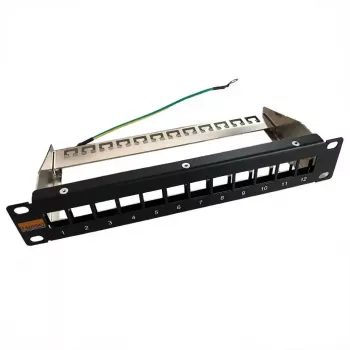IT-BUDGET 10 inch tukšs patch panelis Keystone moduļiem - 12 porti - ekranēts - 1U - neuzpildīts - melns (90ITB10MT12PS)